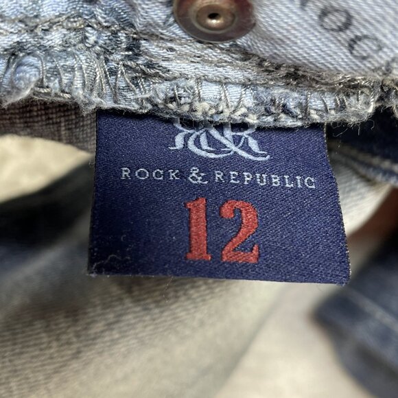 Rock & Republic Kasandra Bootcut Size 12 Mid Rise Blue Emrboidered Jeans 33x32 - Picture 12 of 14